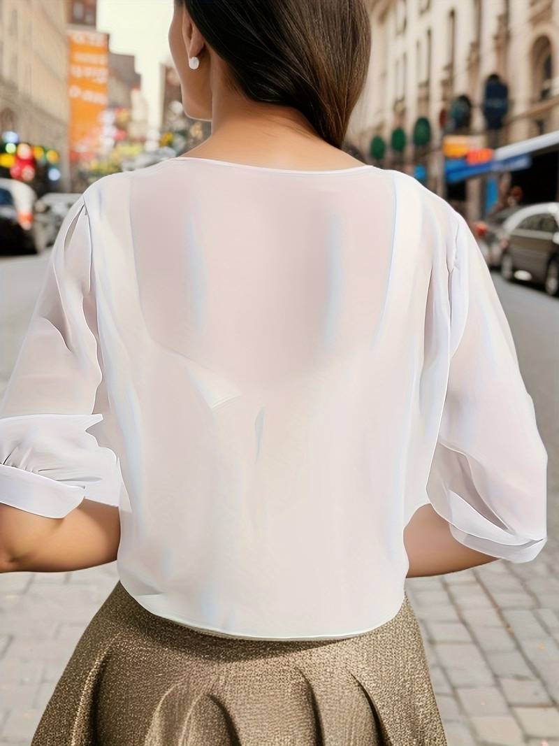 Sheer Tie-Front Cropped Chiffon Cardigan