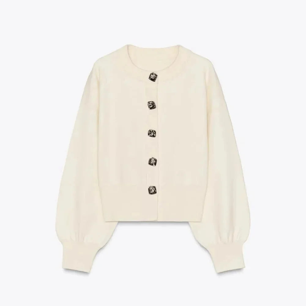 Pull à col rond pour femme, avec boutons décoratifs et manches chauve-souris