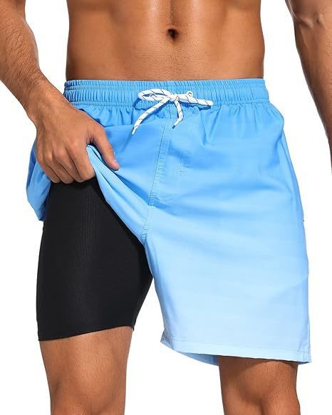 Short de bain 2-en-1 à imprimé palmiers, avec doublure de compression