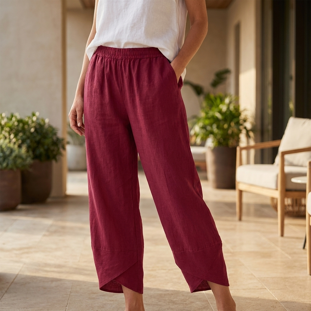 Pantalon court en lin à ourlet incurvé