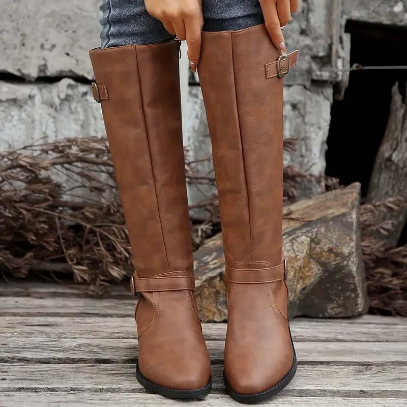 Women's Buckle Strap Knee-High Riding Boots