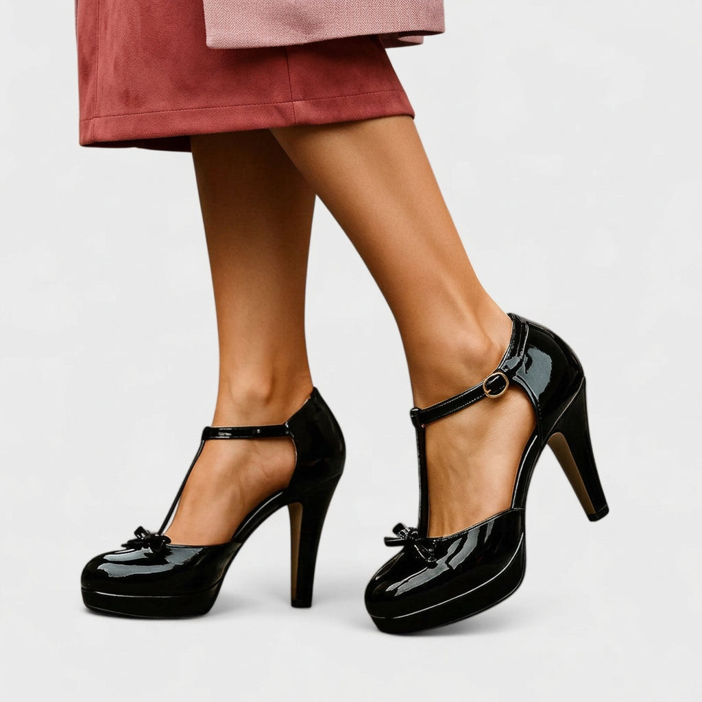 Platform Heels Women’s Ankle Strap Bow Court Shoes