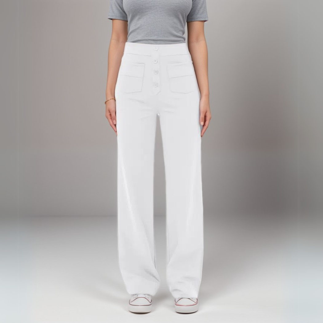 High-Waisted Wide Leg Trousers with Button Front