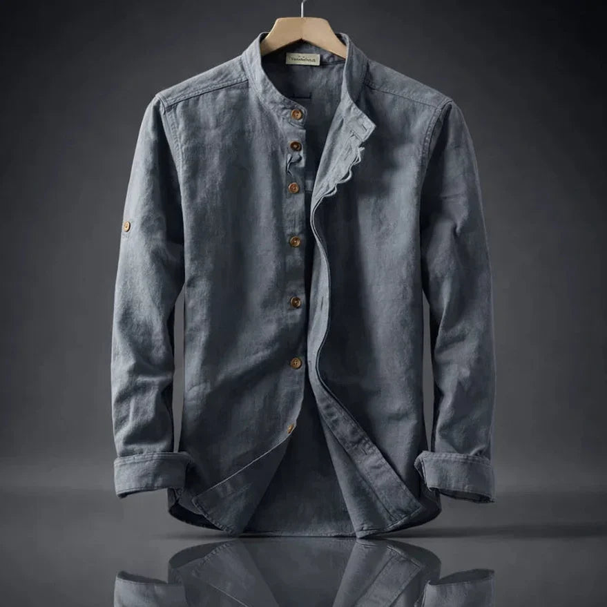 Men's Cotton Band Collar Button-Up Shirt