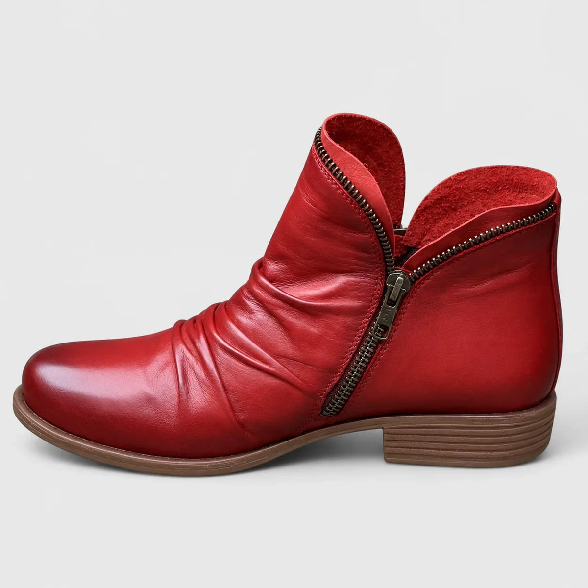 Slouchy Double Zip Leather Ankle Boots