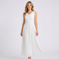 Pleated Midi Dress – Sleeveless Cowl Neck Style