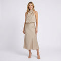 Halter Neck Midi Dress – Draped Satin Occasion Style