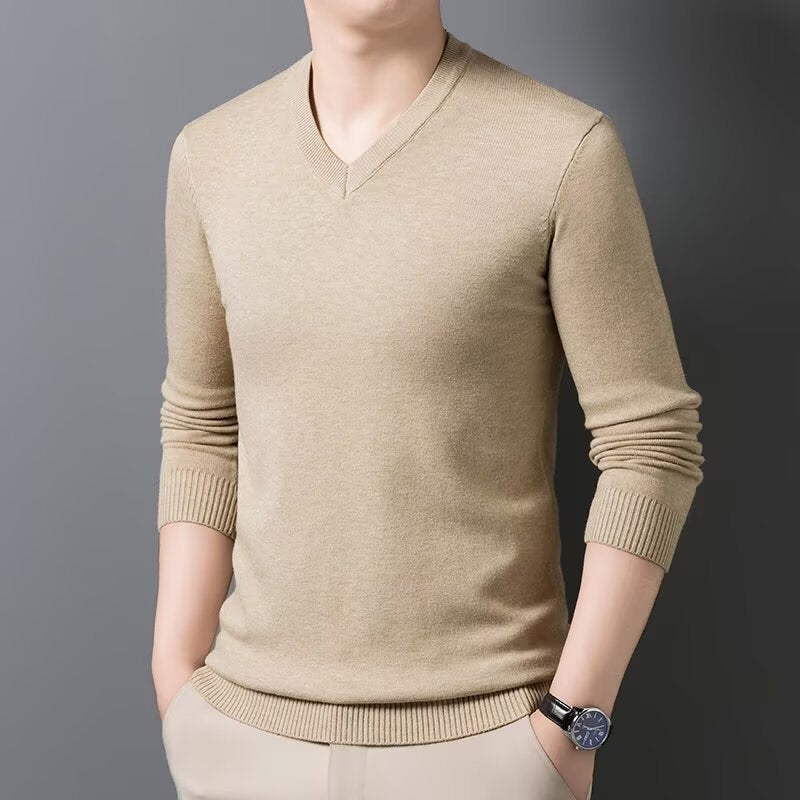 Men's Fine Knit V-Neck Pullover Sweater