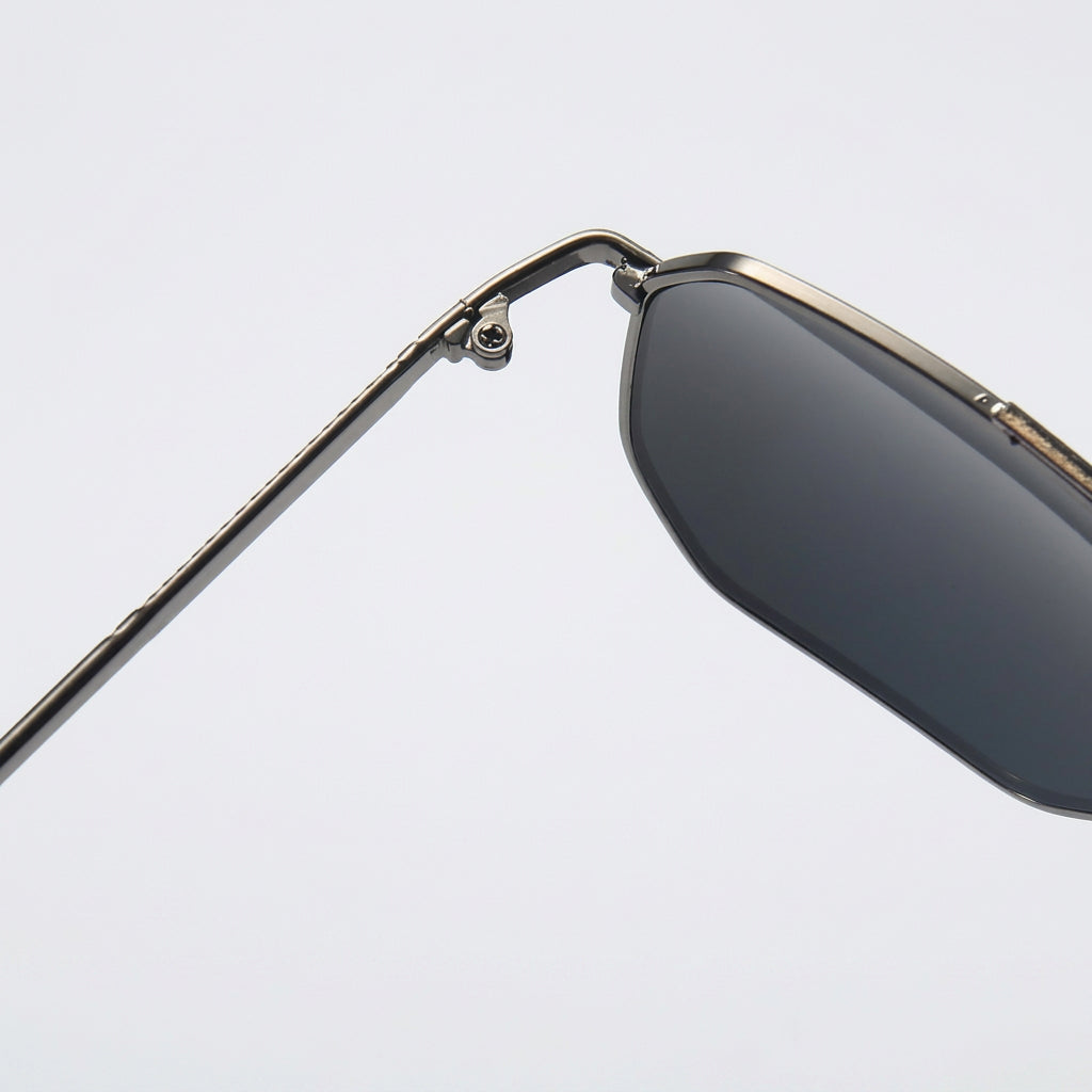 Geometric Aviator Sunglasses with Metal Double Bridge