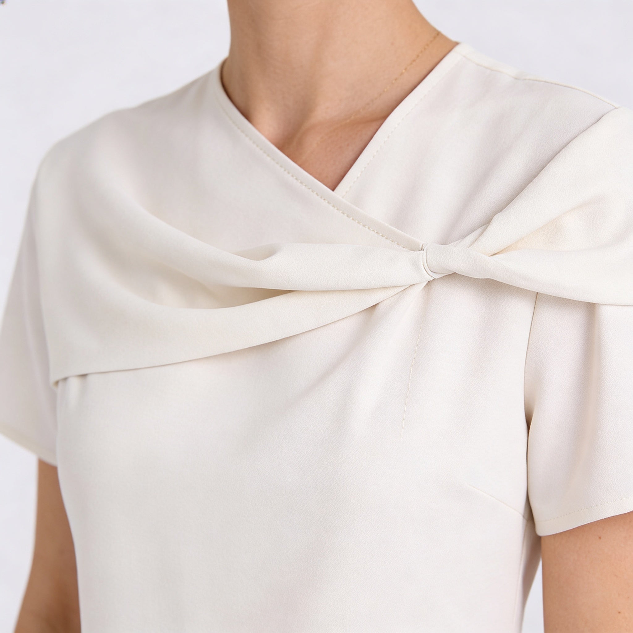 Twist Front Short Sleeve Top – V-Neck Draped Style