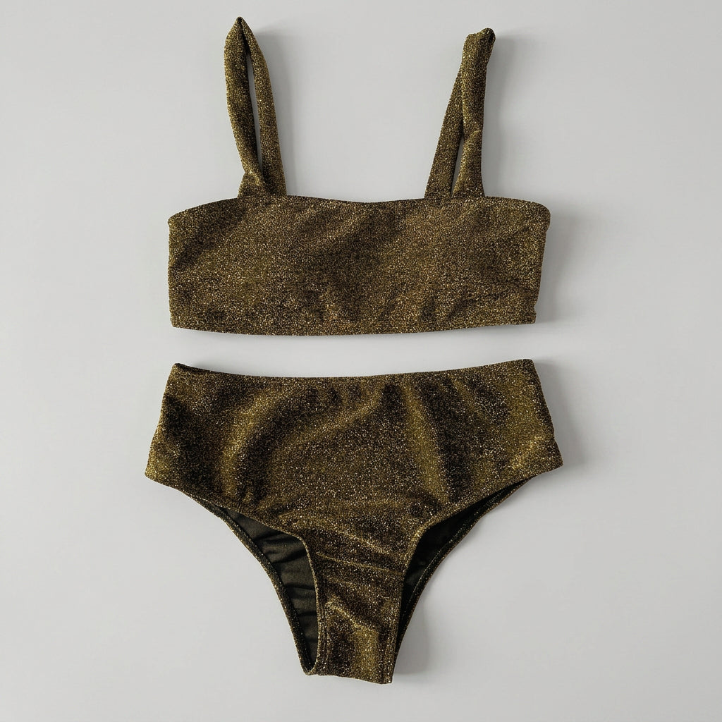 Bikini Set – Glitter High Waist Strap Style