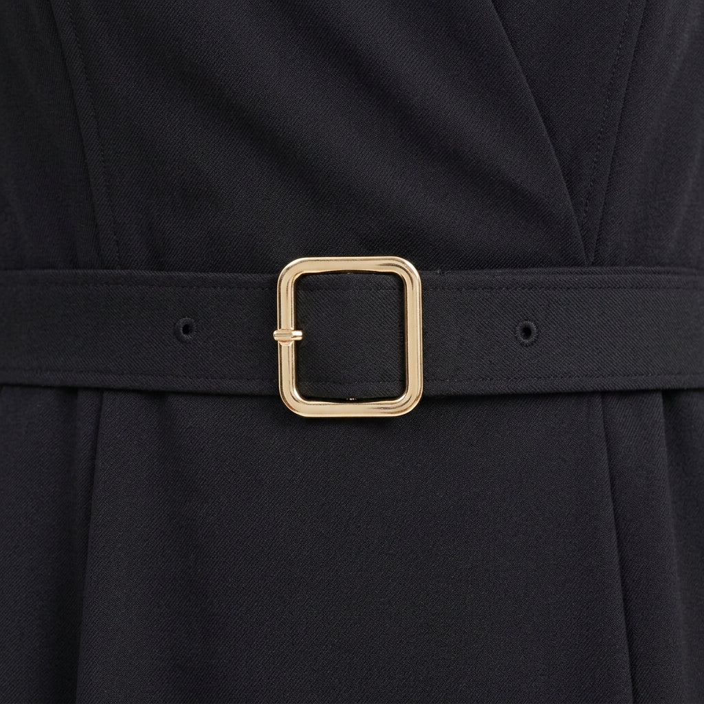Women’s Belted Midi Sheath Dress – V Neck Sleeve Style