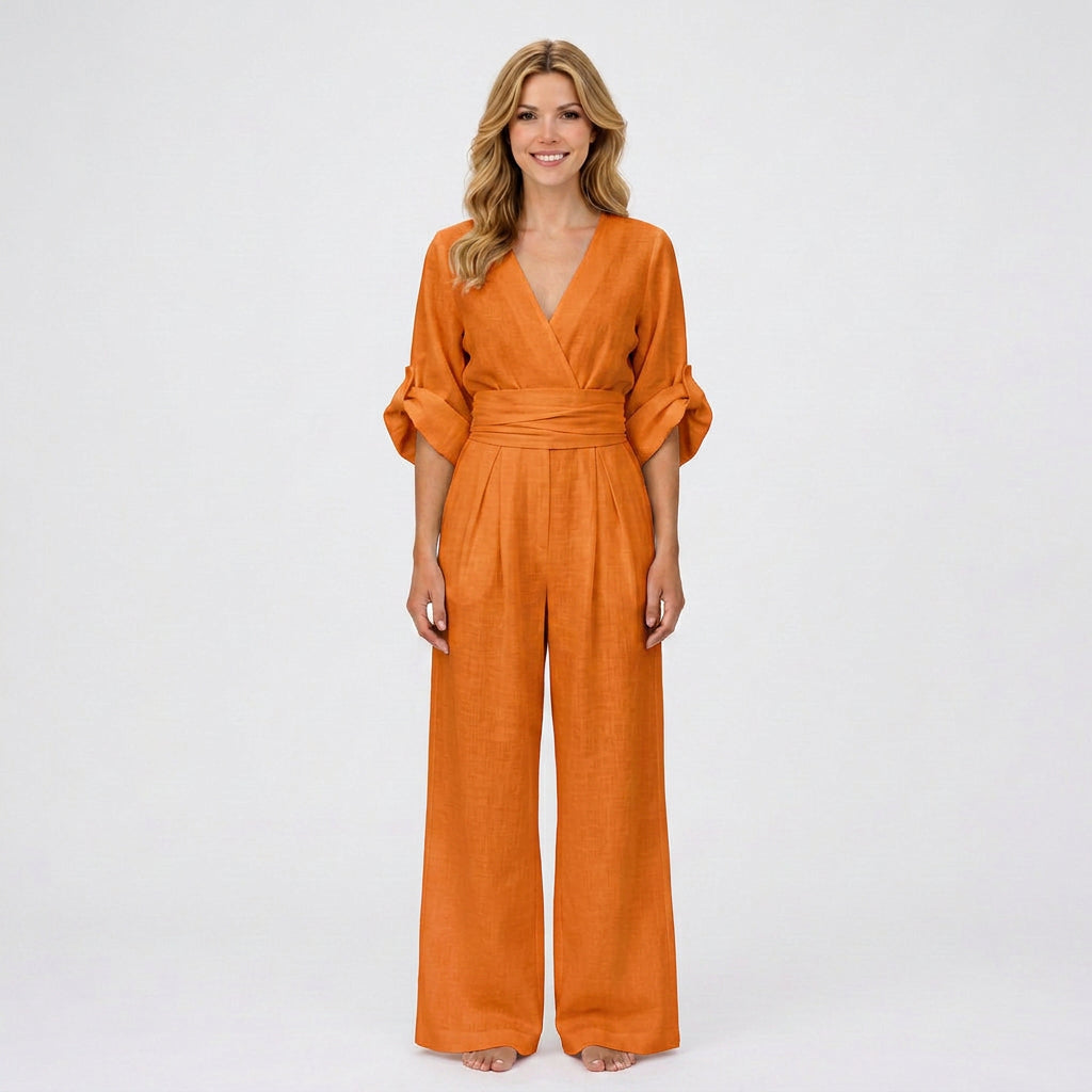 Jumpsuit – Wrap Front Wide Leg Belted Style