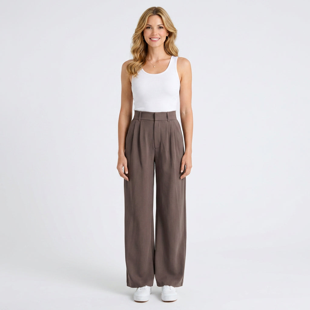 Women’s High Waisted Wide Leg Pants – Tailored Pleated Trouser Style