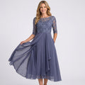 Lace Bodice Midi Dress – Sheer Sleeve Occasion Style