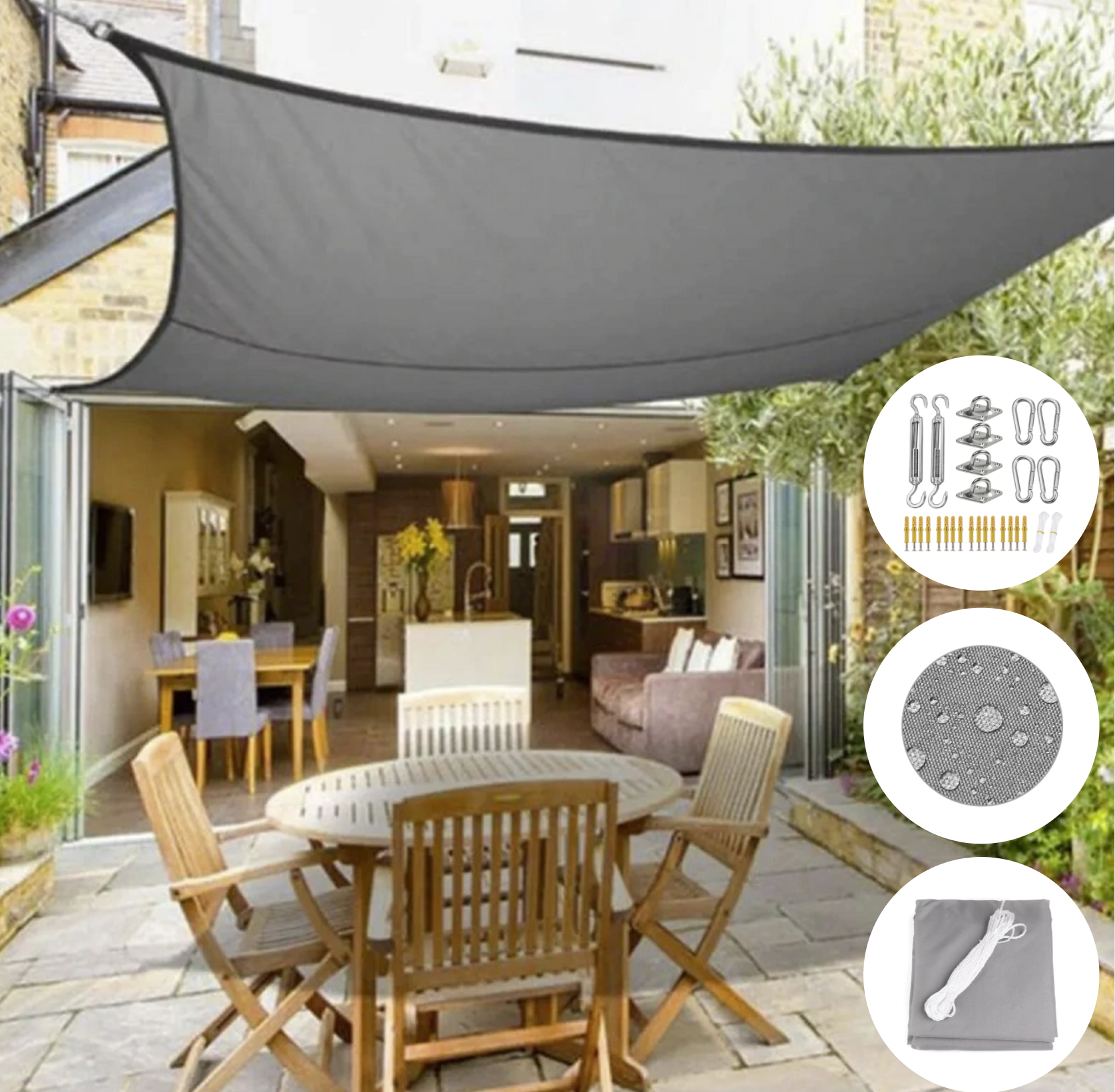 Waterproof Sun Shade Sail with Mounting Hardware Kit