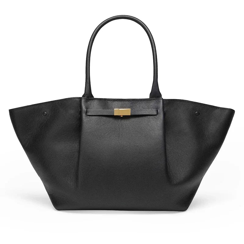 Structured Winged Tote Bag with Gold Clasp