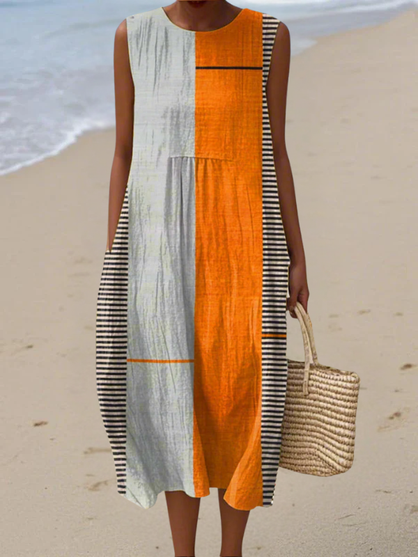Robe midi sans manches à imprimé abstrait, avec poches latérales