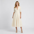 Women’s Midi Dress V Neck Fit and Flare – Short Sleeve Occasion Dress