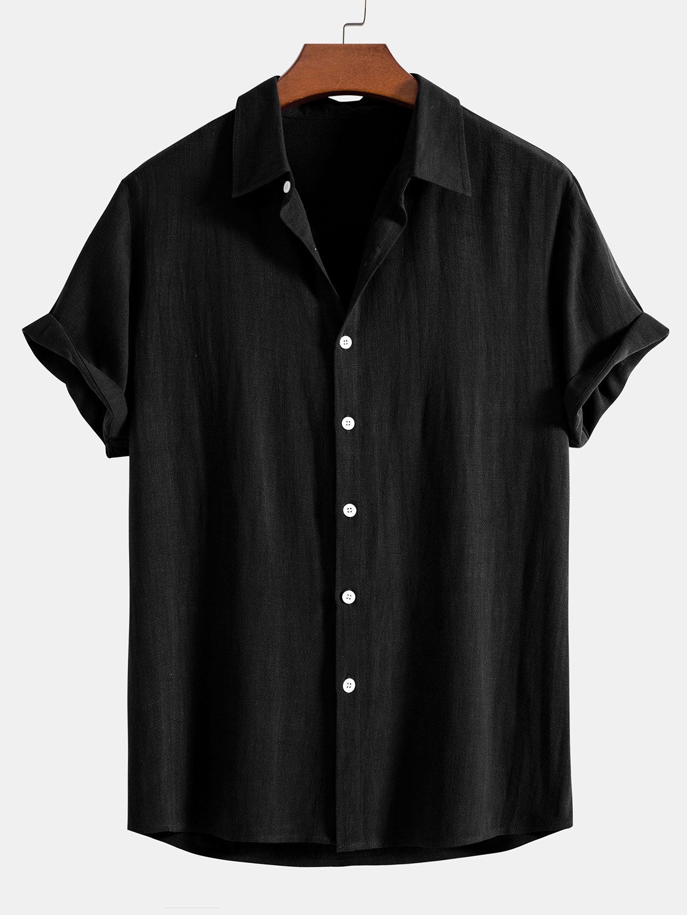 Chemise à manches courtes en mélange de lin avec col classique