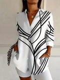 Abstract Line Print Collared Button-Up Shirt
