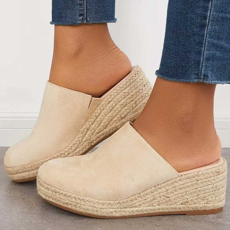 Espadrille Wedge Mule Sandals with Closed Toe