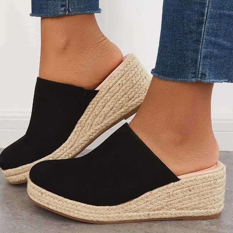 Espadrille Wedge Mule Sandals with Closed Toe