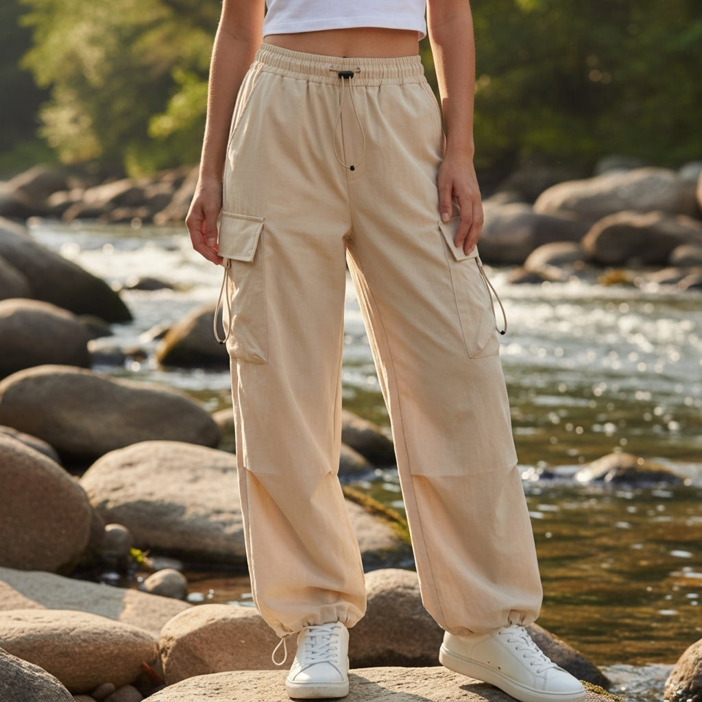 Drawstring Cargo Parachute Pants with Cinched Ankle