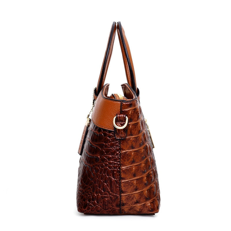 Croc Embossed Round Handle Structured Tote Bag