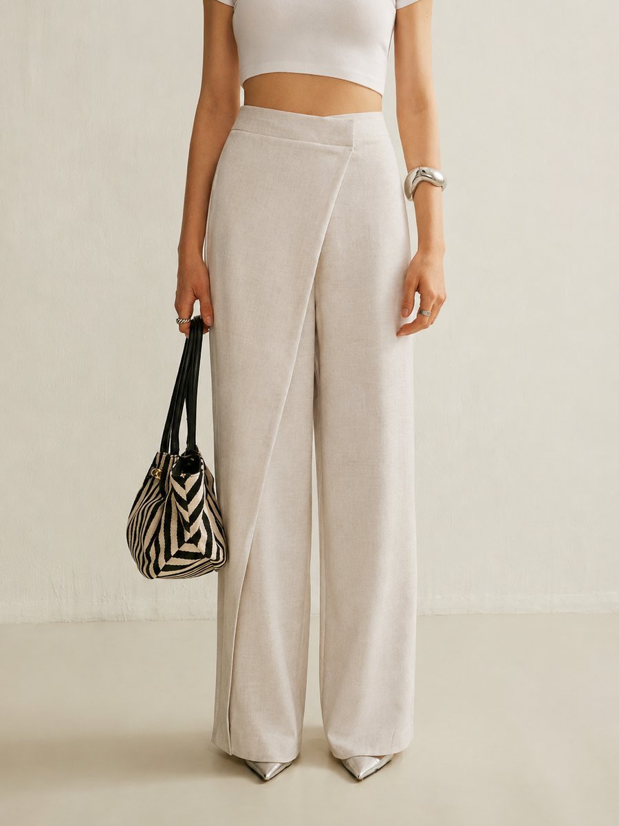 Wide Leg Tailored Trousers with Wrap Front Panel