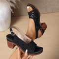 Laser Cut Slingback Block Heel Sandals
