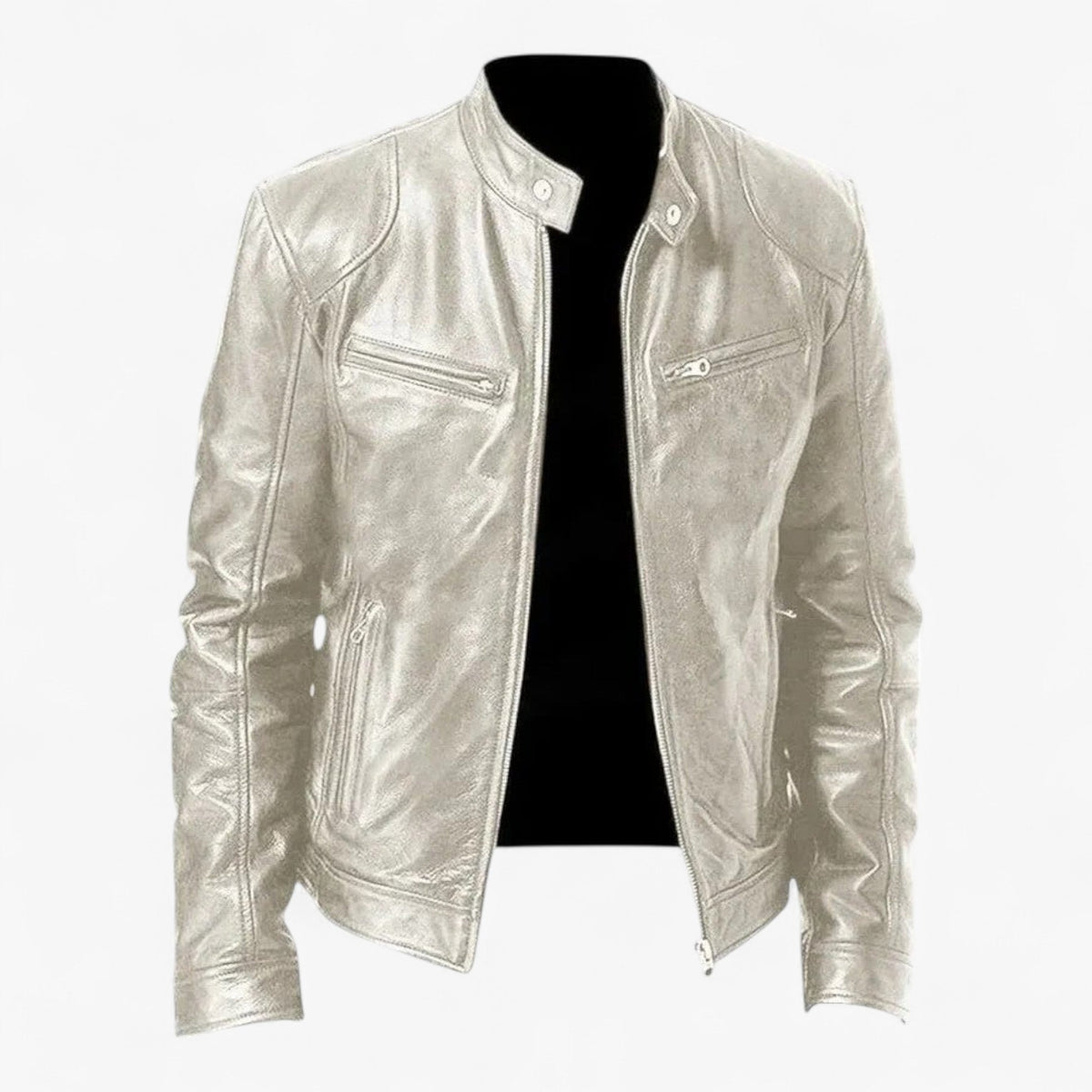Men's Faux Leather Snap-Collar Moto Jacket