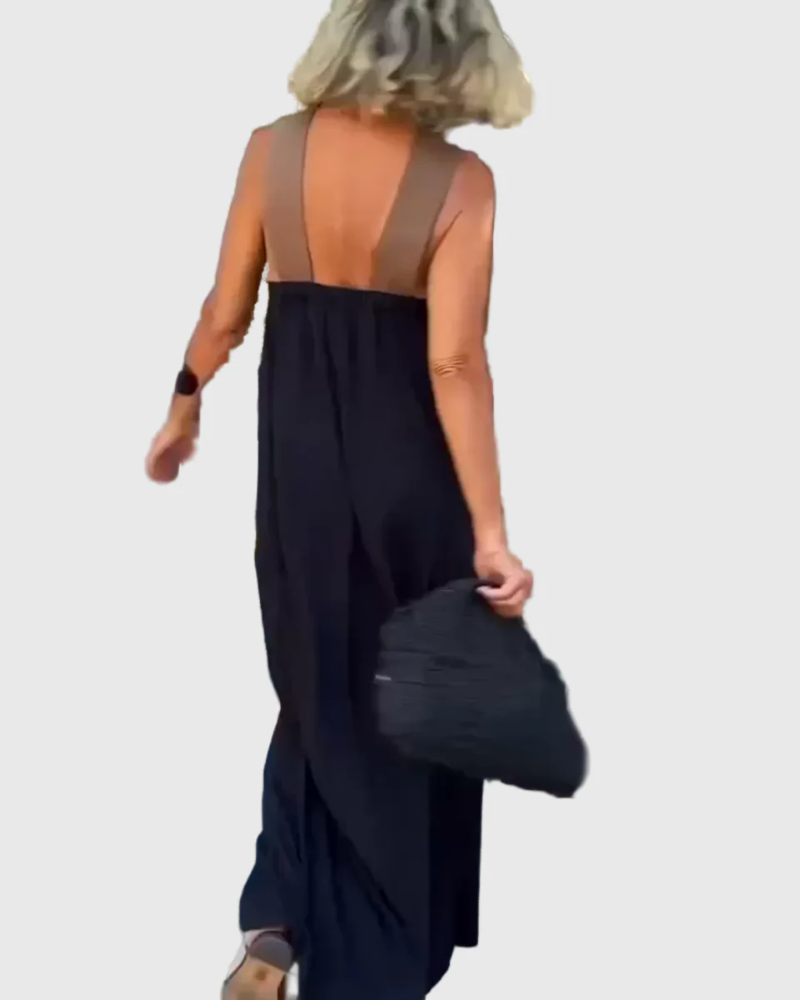 Criss Cross Halter Neck Contrast Maxi Dress