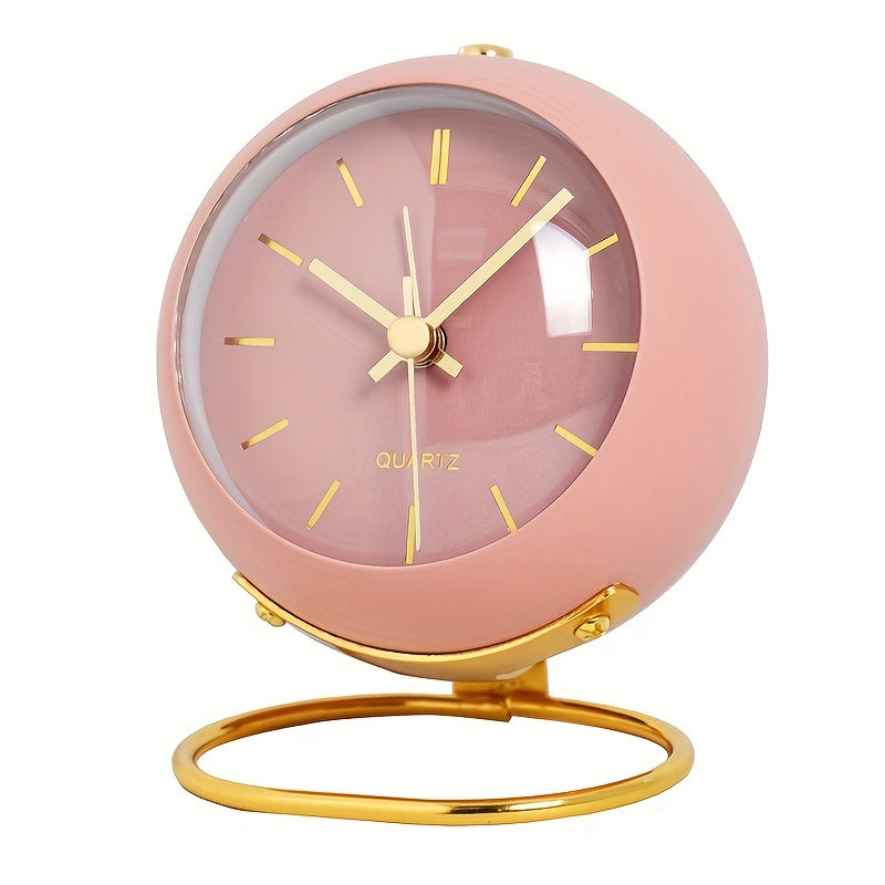 Round Quartz Desk Clock with Gold Ring Stand