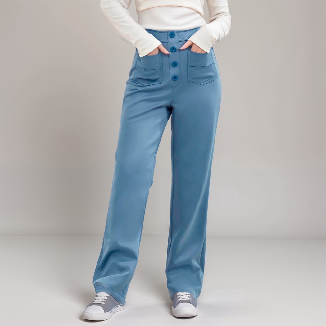 High-Waisted Wide Leg Trousers with Button Front