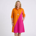 Women's Colour Block Shirt Midi Dress