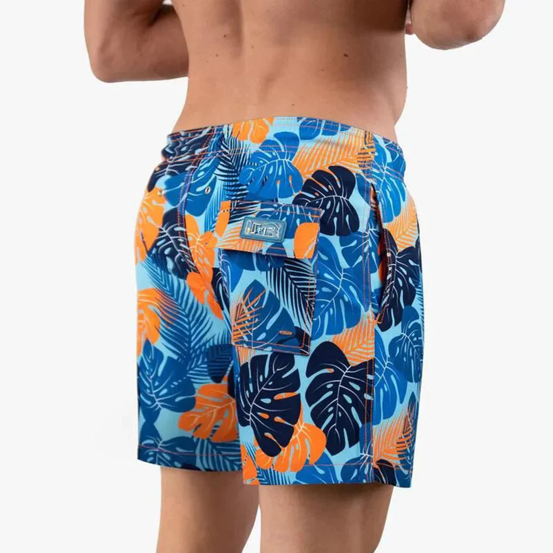 Tropical Print Quick-Dry Swim Shorts with Inner Lining