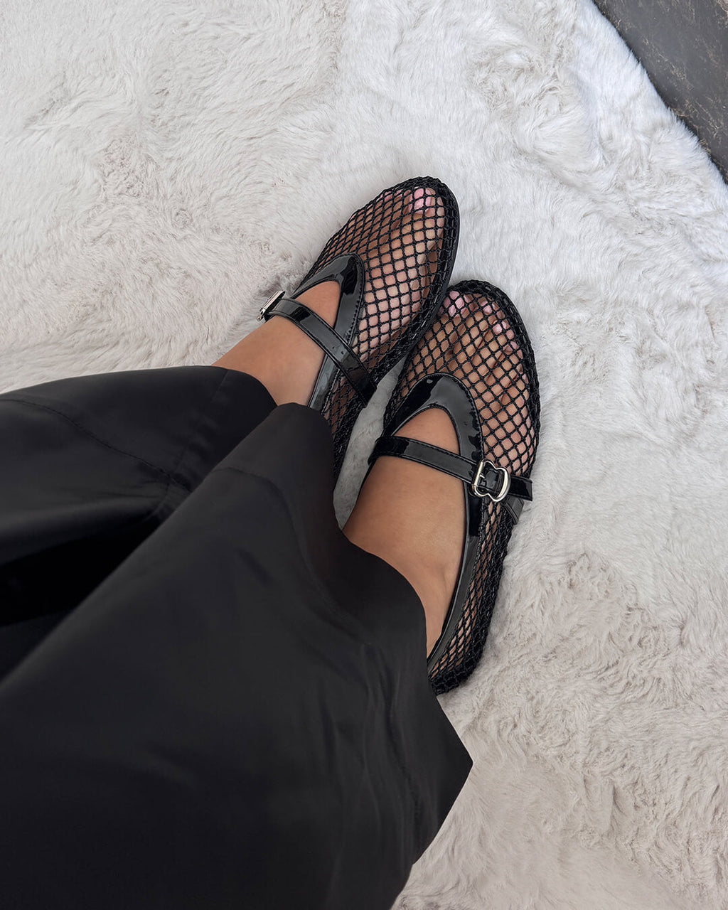 Mesh Mary Jane Flats with Buckle Strap Detail