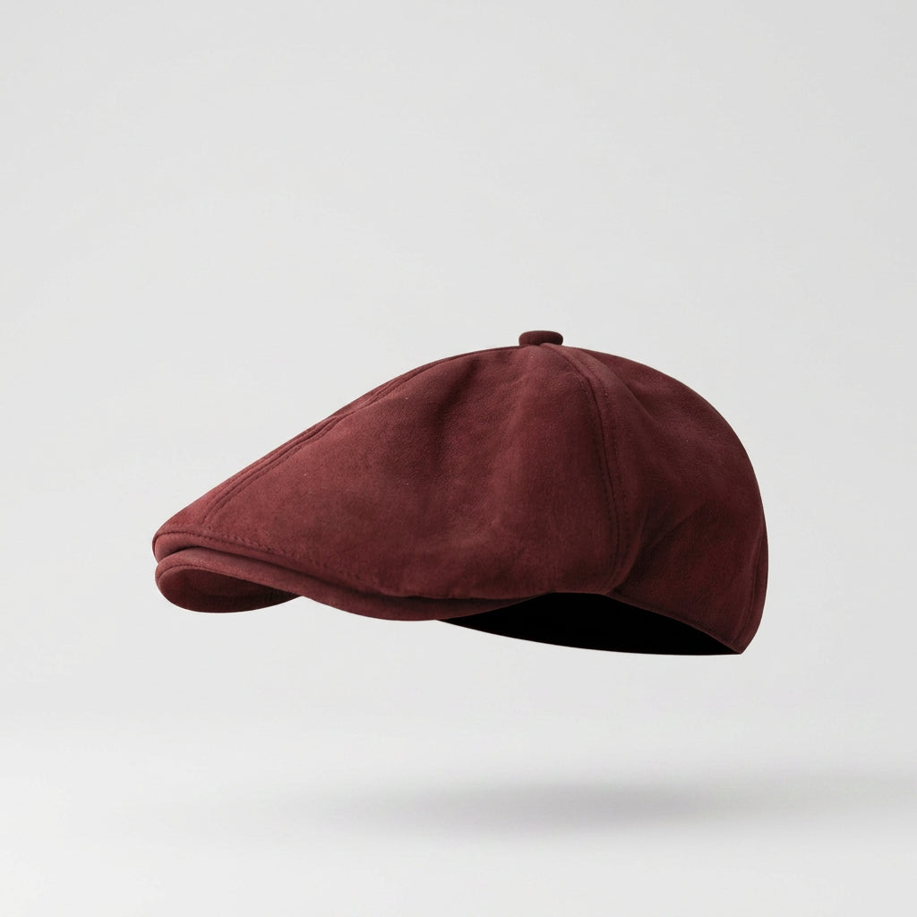 Suede Baker Boy Cap with Classic Panelled Design
