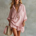 Oversized Linen Blend Shirt and Shorts Set