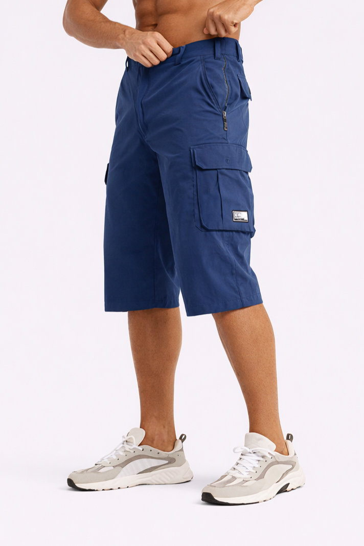 Quick-Dry Below-Knee Cargo Shorts with Zip Pocket