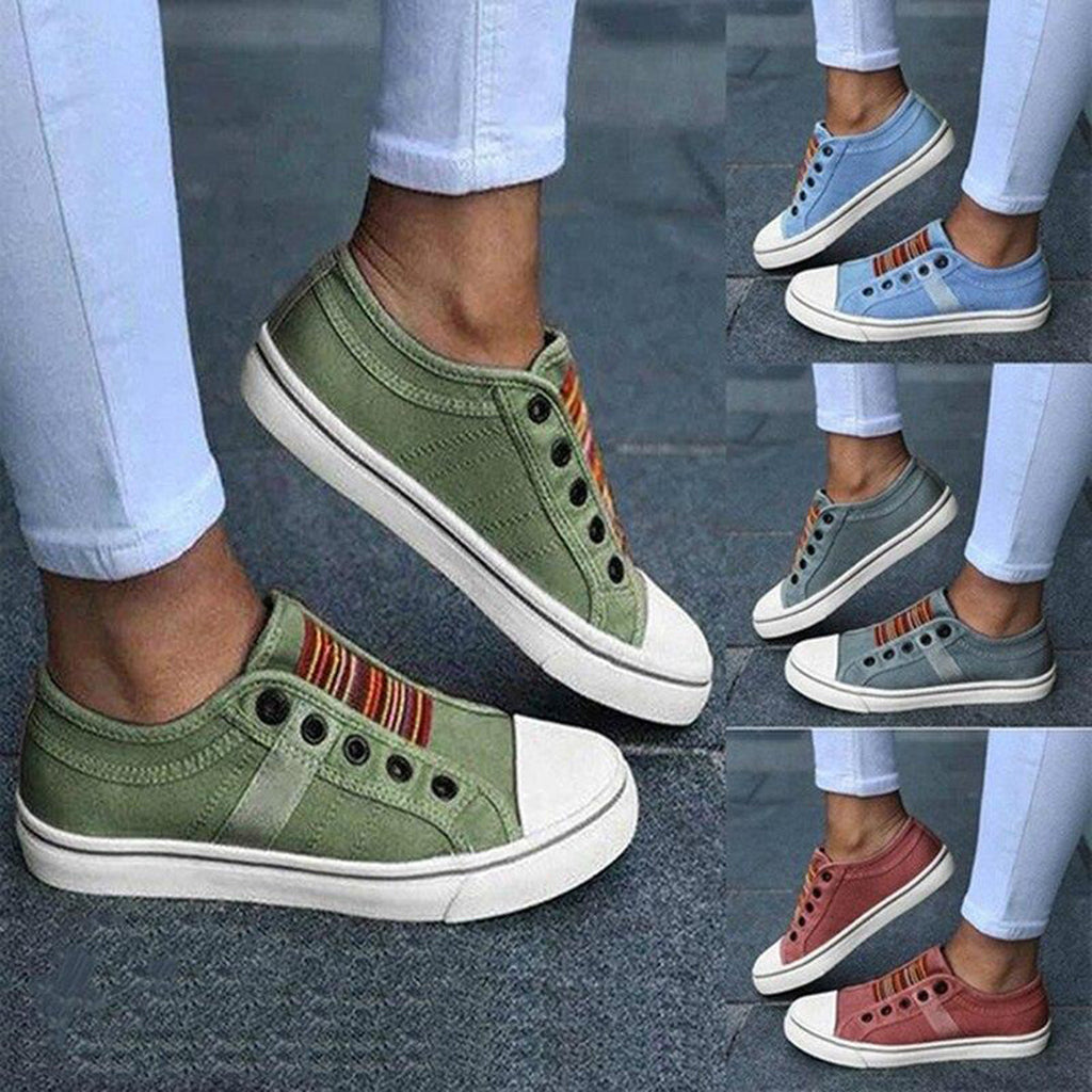 Canvas Slip-On Sneakers with Contrast Stripe Panel