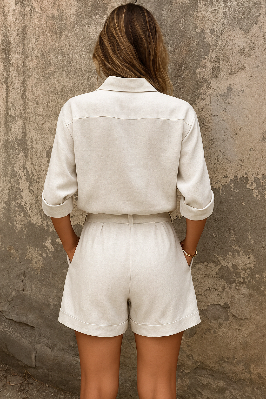 Linen Shirt and Shorts Two-Piece Set