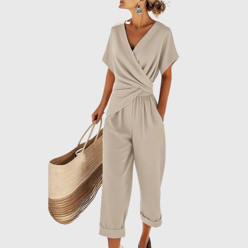 Wrap Front V-Neck Cropped Leg Jumpsuit