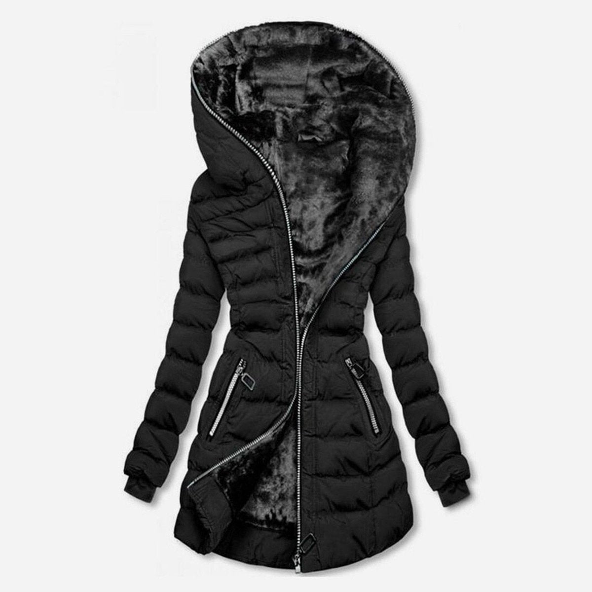 Women's Fleece-Lined Asymmetric Zip Quilted Puffer Coat