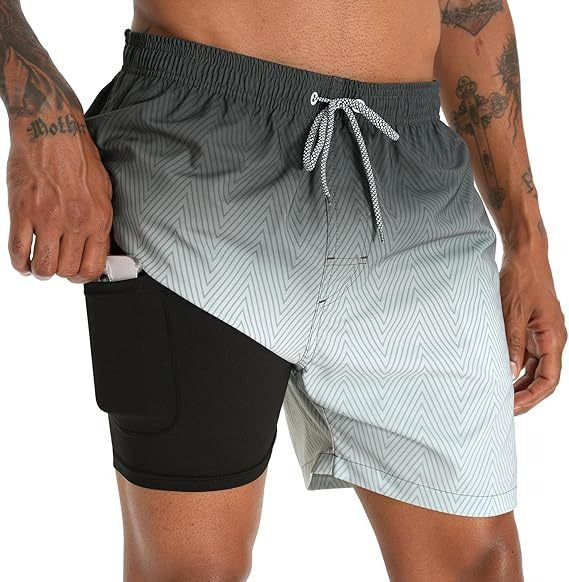 Short de bain 2-en-1 à imprimé palmiers, avec doublure de compression