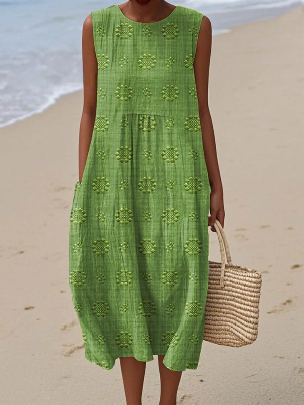 Robe midi sans manches à imprimé abstrait, avec poches latérales