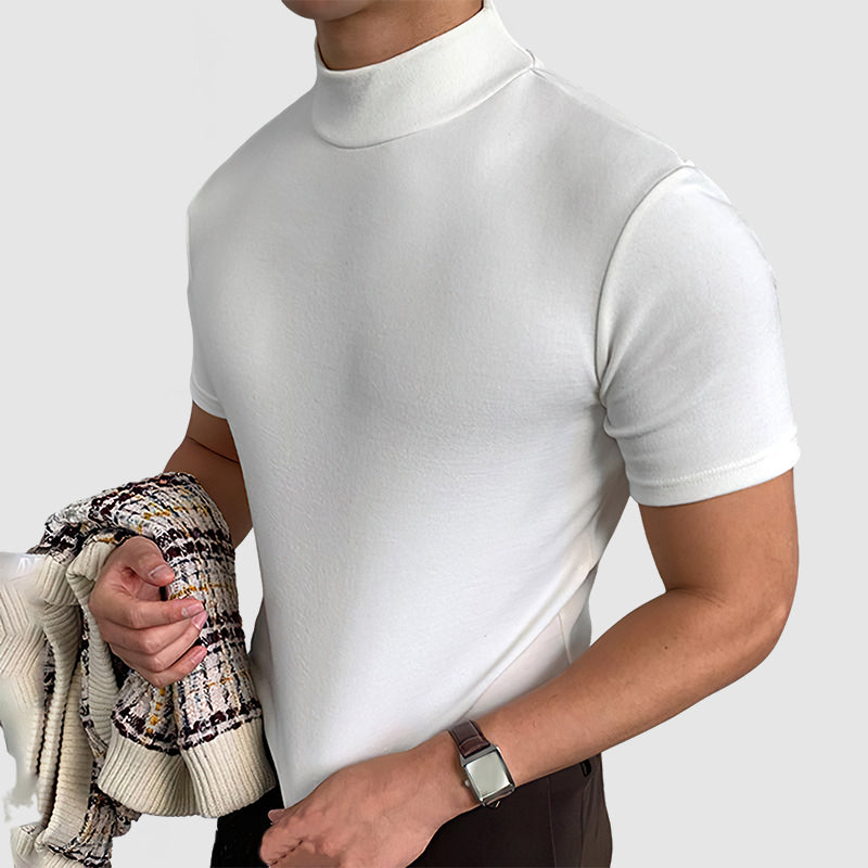Slim Fit Short Sleeve Mock Neck T-Shirt for Men