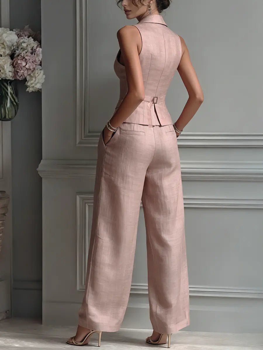 Tailored Sleeveless Vest and Wide Leg Trouser Suit Set