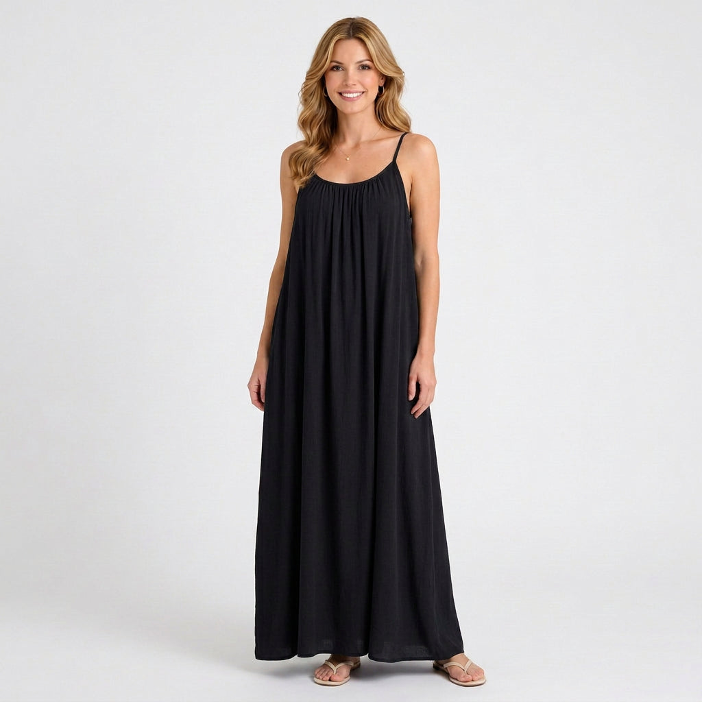 Gathered Neck Sleeveless Maxi Dress